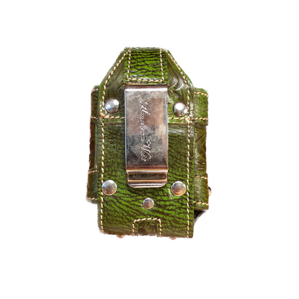 Two-Tone Green Leather Accessory Pouch with Crystal Accents - American Leatherworks