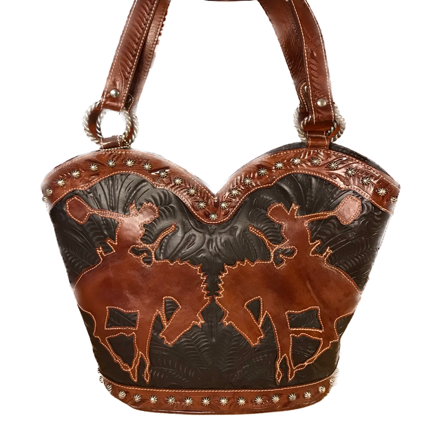Dark Chocolate and Caramel Cowboy Cut-out Zip Top Tote - American Leatherworks