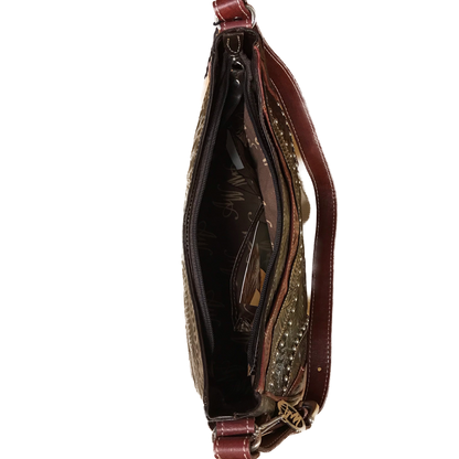 Dark Chocolate Leather with Antiqued Raspberry Trim Zip-Top Shoulder Bag