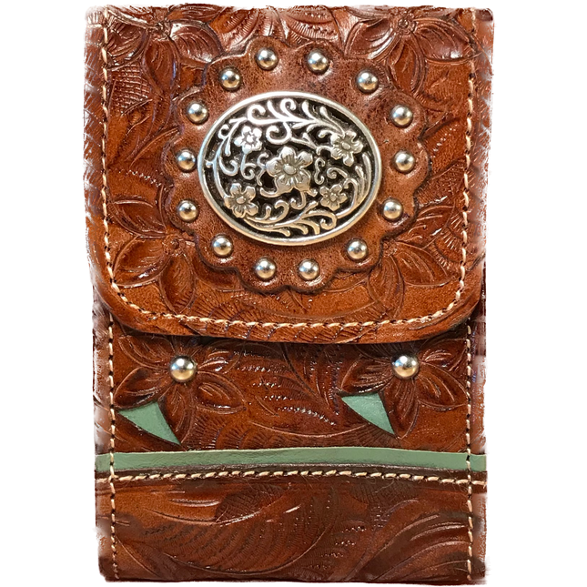 Antique Brown Multi-Utility Case with Turquoise Filigree and Concho - American Leatherworks