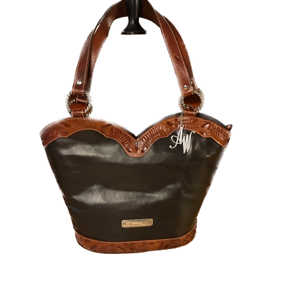 Dark Chocolate and Caramel Cowboy Cut-out Zip Top Tote
