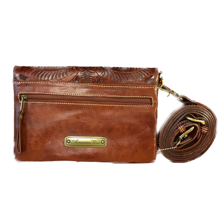 Foldover Brown Leather Clutch with Detachable Strap - American Leatherworks