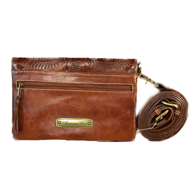 Foldover Brown Leather Clutch with Detachable Strap - American Leatherworks