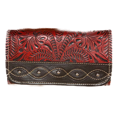 Distressed Crimson Leather Ladies' Trifold Wallet