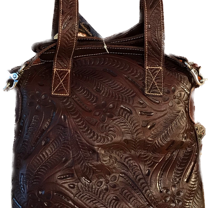 Red Leather with Deep Brown Filigree Accents Convertible Tote - American Leatherworks