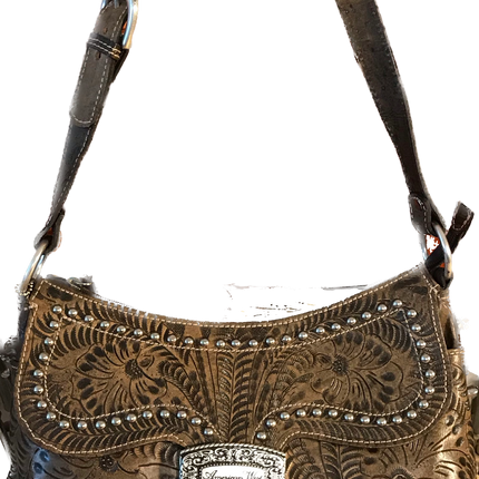 Distressed Brown Leather Zip-Top Shoulder Bag - American Leatherworks