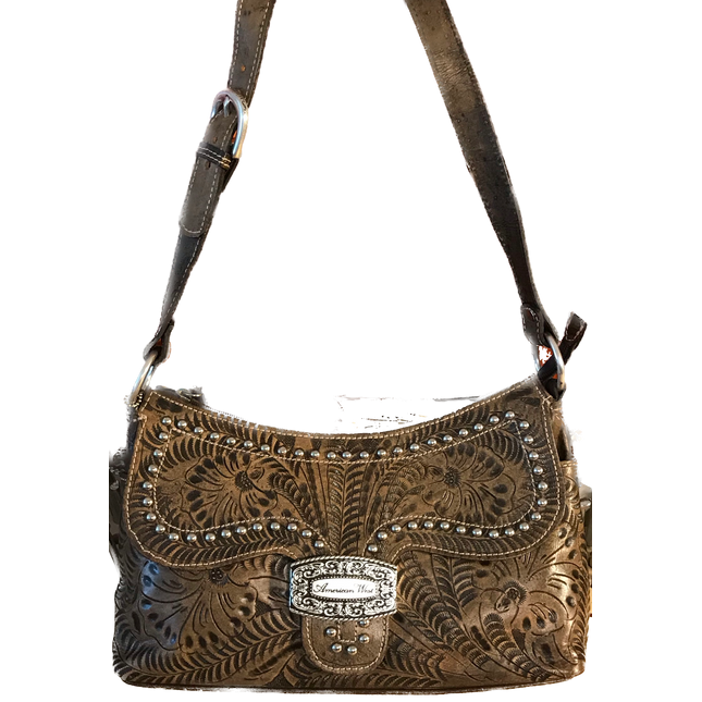 Distressed Brown Leather Zip-Top Shoulder Bag - American Leatherworks