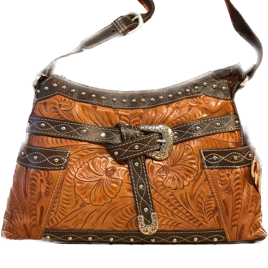 Tan Leather Zip-Top Shoulder Bag