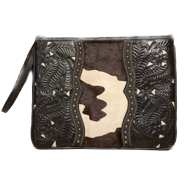 Spotted Pony Print Hair-on Leather Tablet Computer Case with Filigree Accents - American Leatherworks