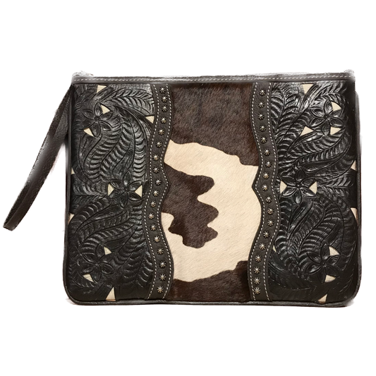 Spotted Pony Print Hair-on Leather Tablet Computer Case with Filigree Accents
