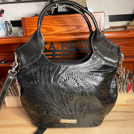 Large Black and White Zebra Print Convertible Tote - American Leatherworks