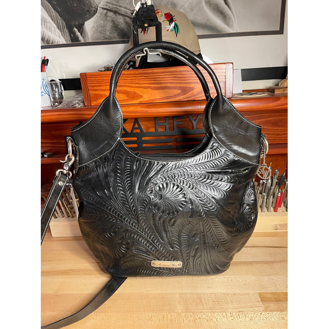 Large Black and White Zebra Print Convertible Tote - American Leatherworks