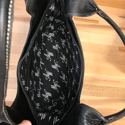 Large Black and White Zebra Print Convertible Tote - American Leatherworks